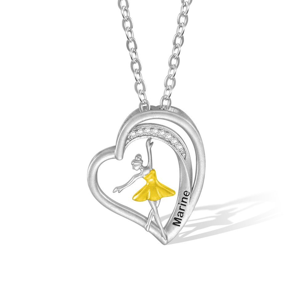 Ballet Dancer & Heart Pendant Necklace with Personalised Name - United Bracelets