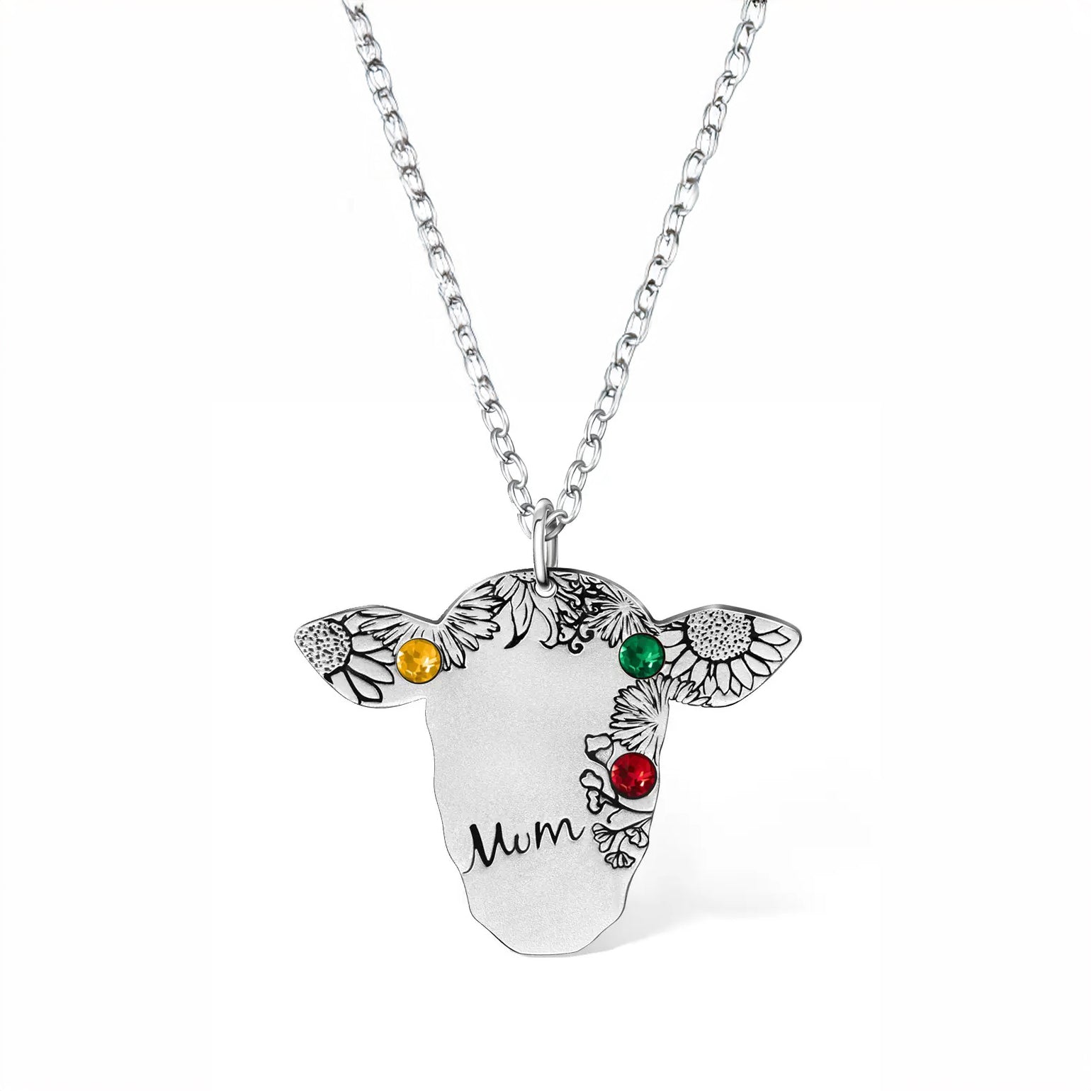 Cow Silhouette Necklace with Custom Name & Birthstones - United Bracelets