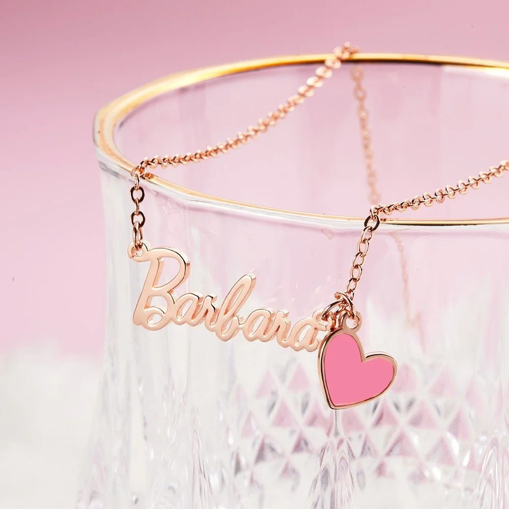 Name Necklace with Pink Heart - United Bracelets