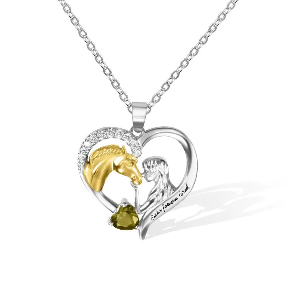 Personalised Horse & Girl Heart Necklace - United Bracelets