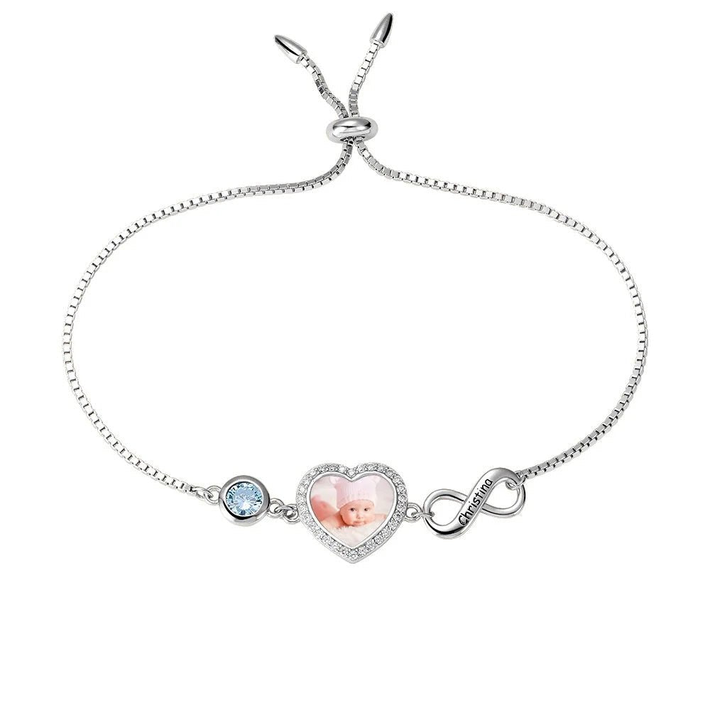 Photo Heart Bracelet with Custom Birthstone & Infinity Charm - United Bracelets