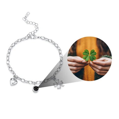 Projection Bracelet with Four - Leaf Clover & Heart Pendants - United Bracelets