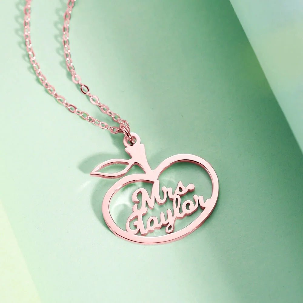 Teacher Necklace with Apple Design & Custom Name - United Bracelets