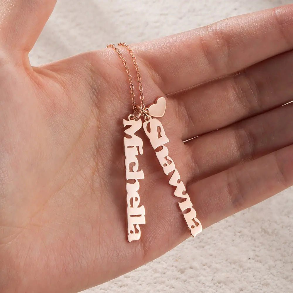 Vertical Name Necklace with Heart Pendant & 1 to 4 Names - United Bracelets