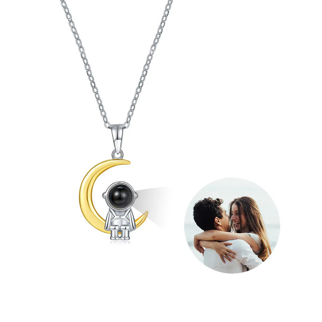 Astronaut Projection Necklace with Gold Moon