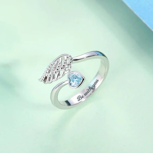 Angel Wing Ring with Heart Shaped Birthstone - United Bracelets