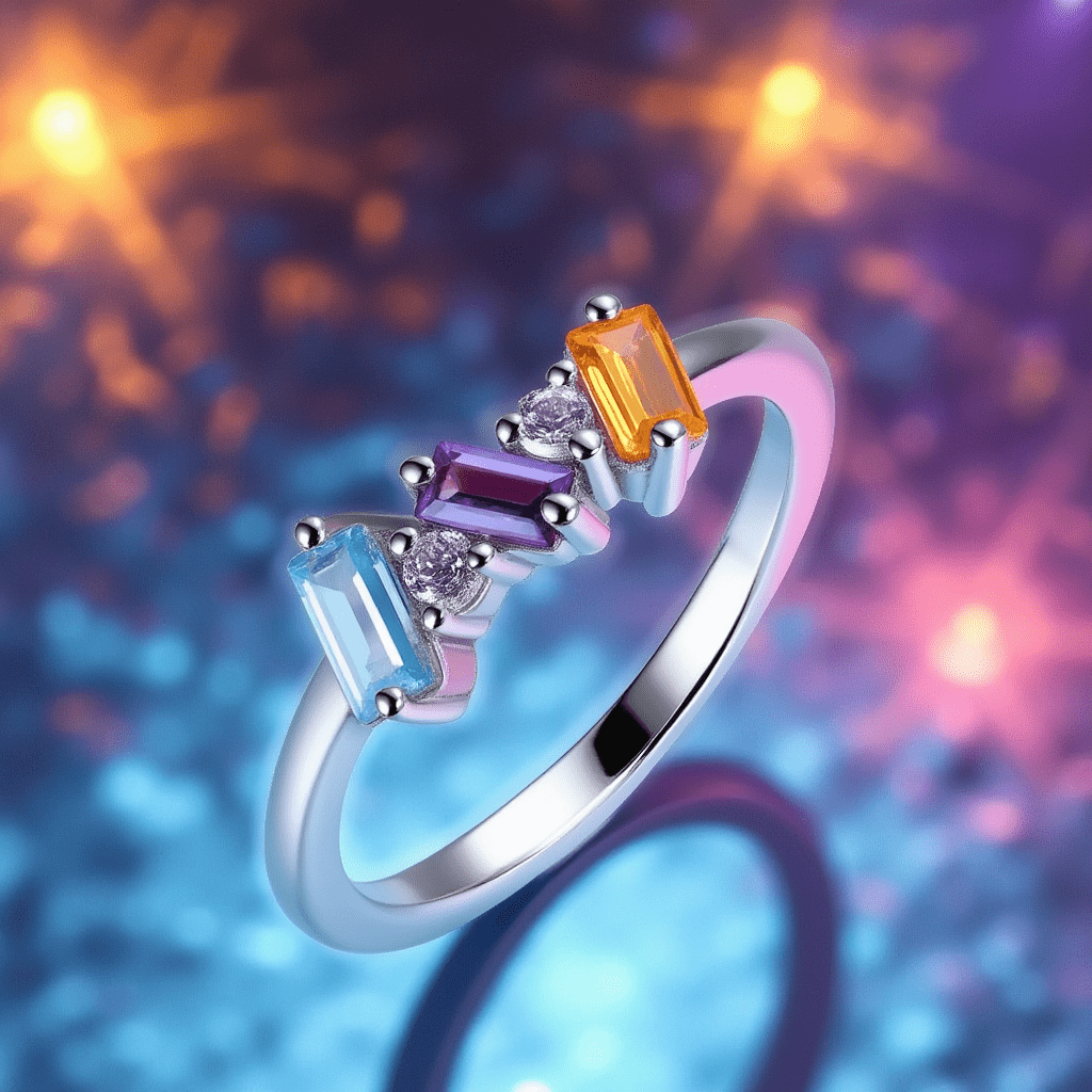 Baguette Birthstone Ring with Accents - United Bracelets