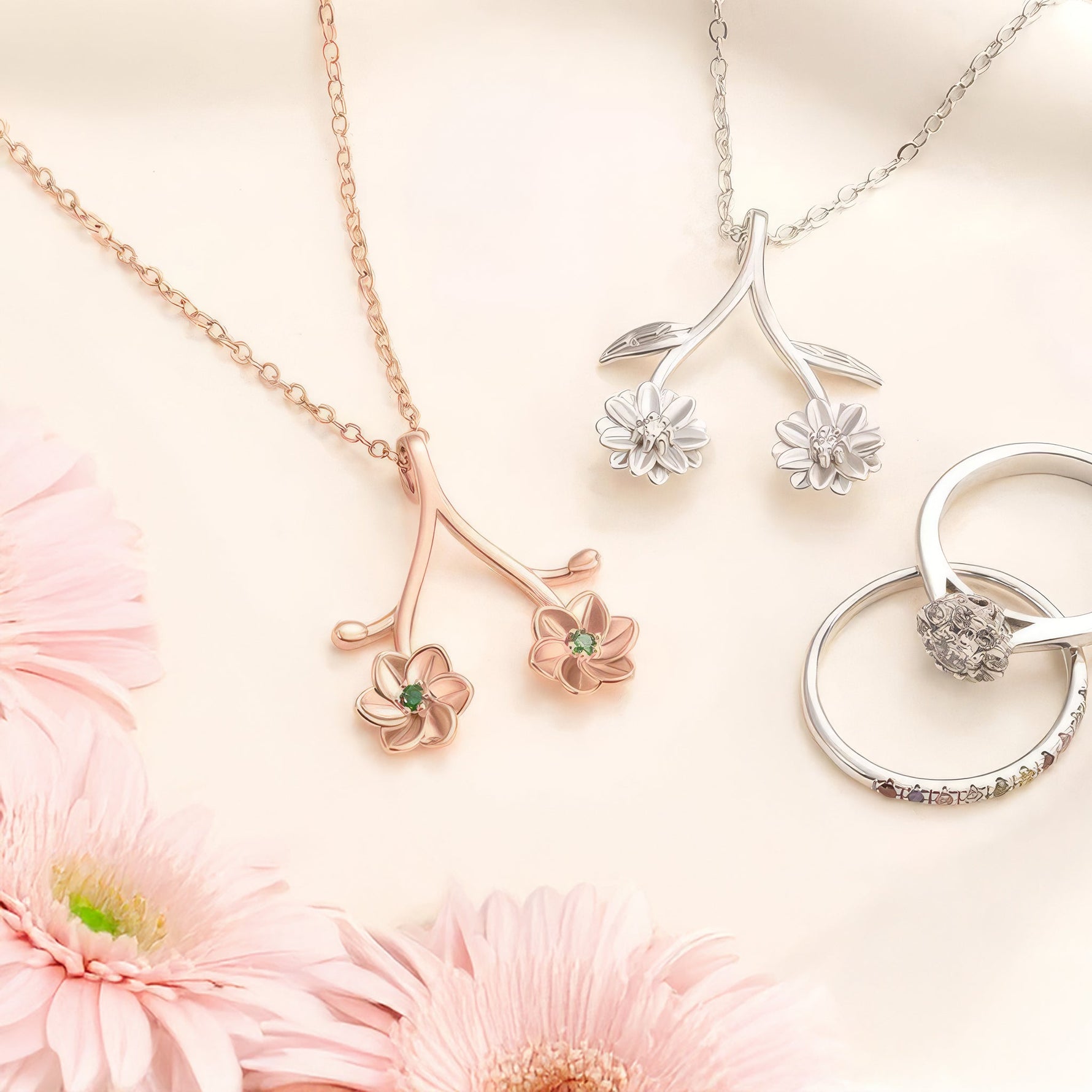 Birth Flower Ring Holder Necklace - United Bracelets