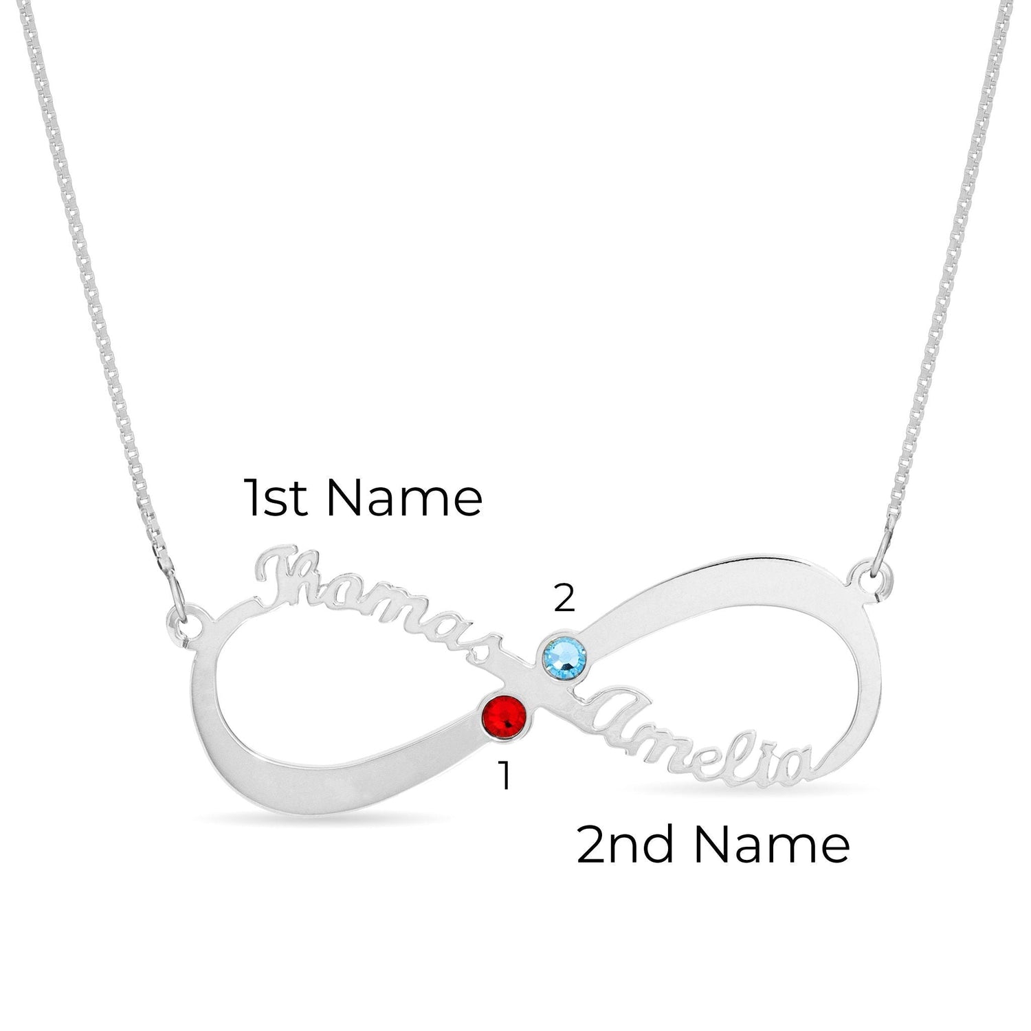 Birthstone Infinity Name Necklace - 2 Names - United Bracelets