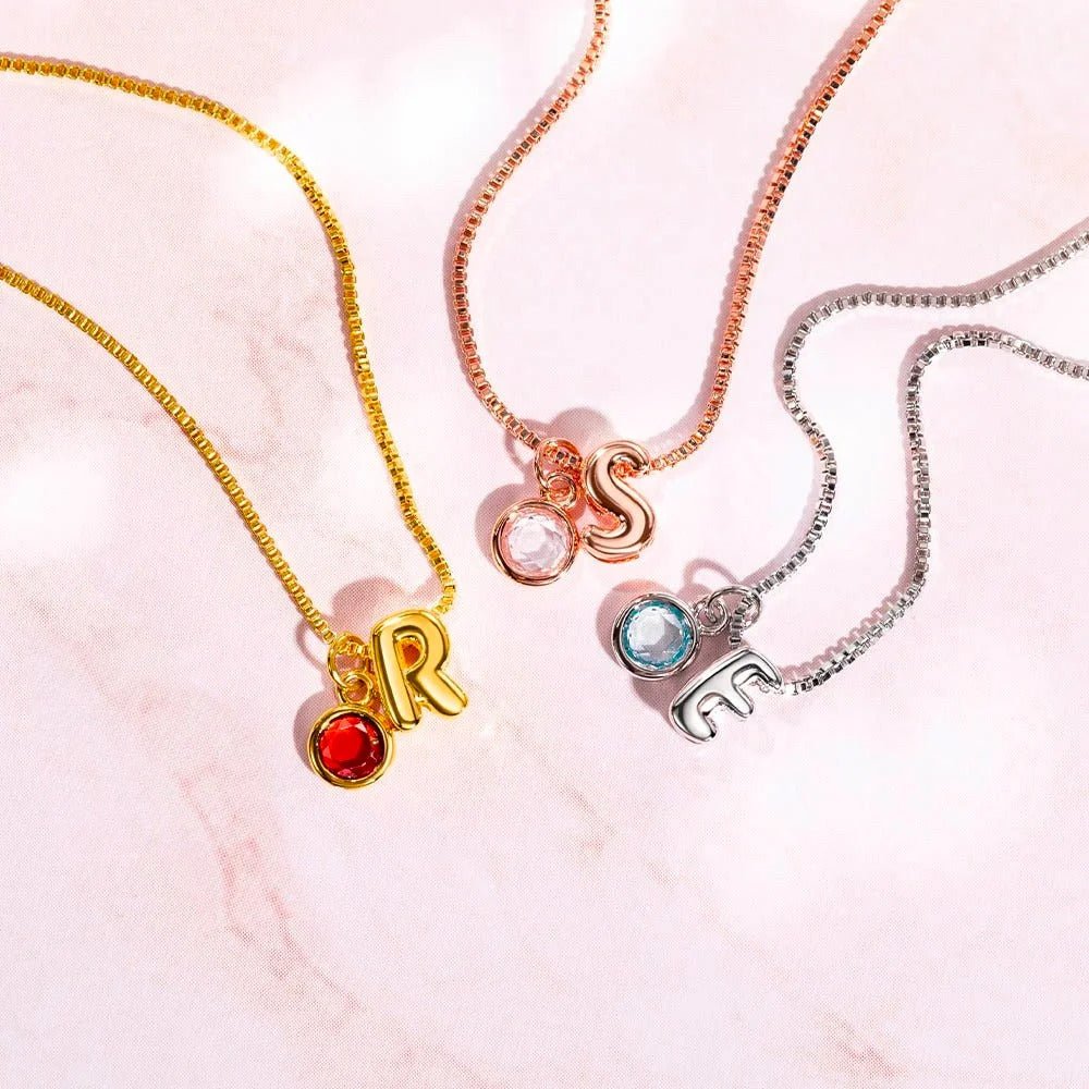 Bubble Letter Necklace with Birthstone - United Bracelets