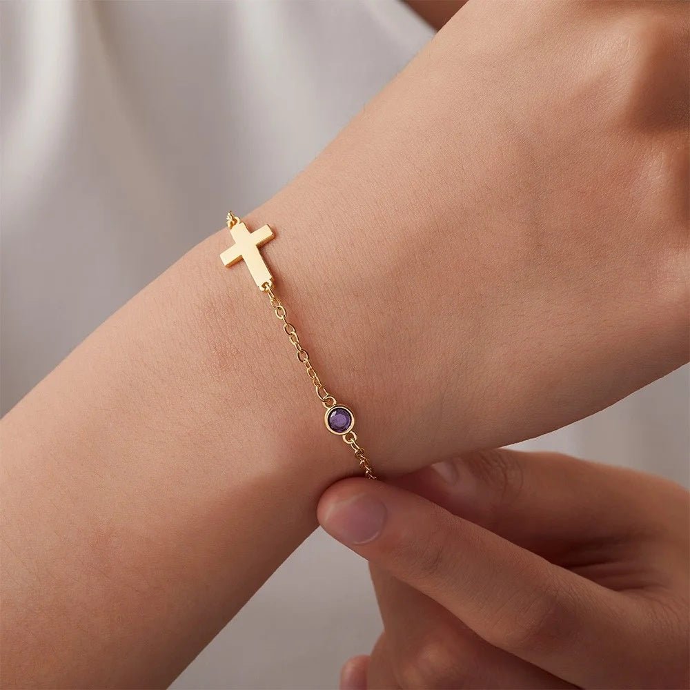 Cross Bracelet with Personalised Birthstone - United Bracelets