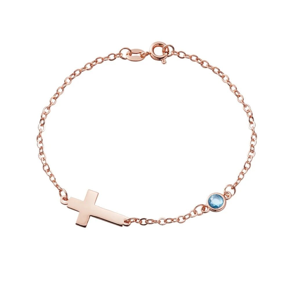 Cross Bracelet with Personalised Birthstone - United Bracelets