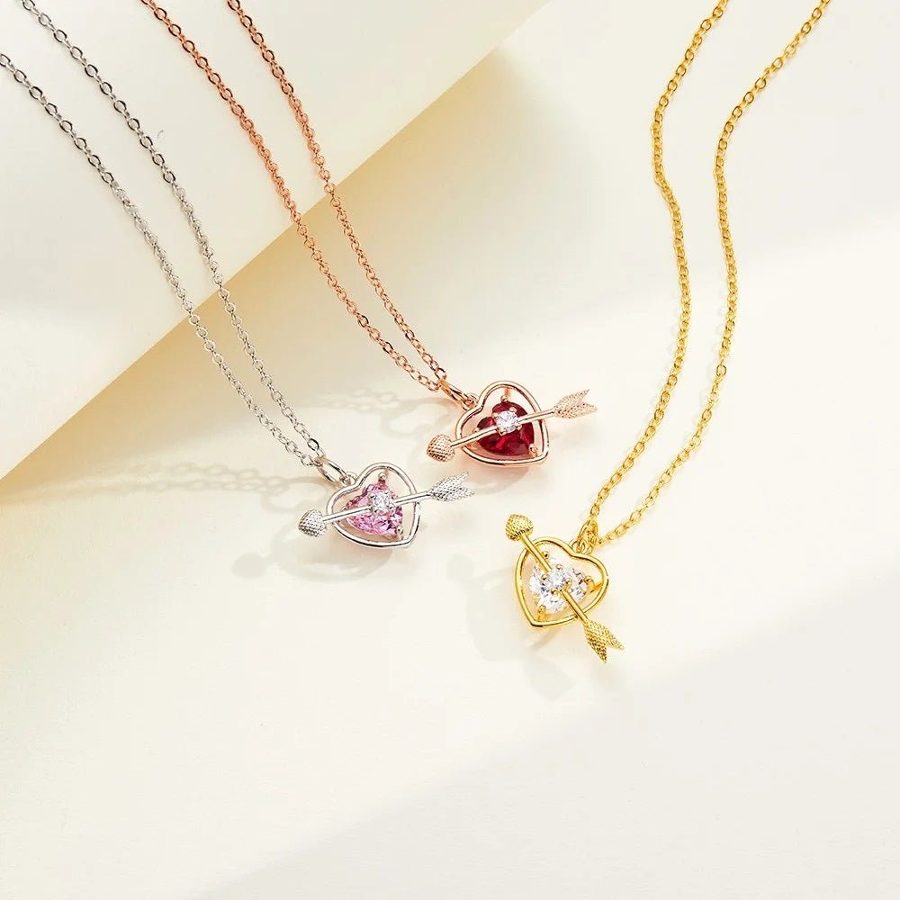 Cupid Arrow &amp; Heart Necklace with Personalised Birthstone - United Bracelets