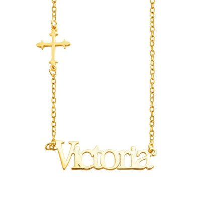 Custom Name Necklace with Sideways Cross - United Bracelets