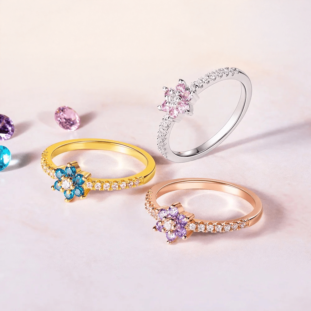 Dainty Birthstone Flower Ring - United Bracelets