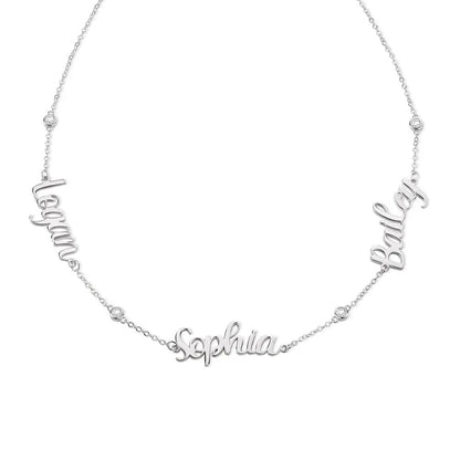 Diamond Bezel Name Necklace with 1 to 3 Names - United Bracelets