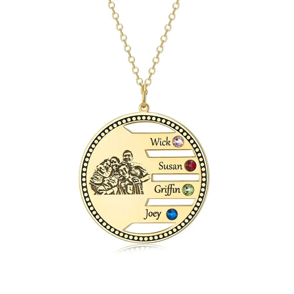 Engraved Family Portrait Necklace with Birthstones - United Bracelets