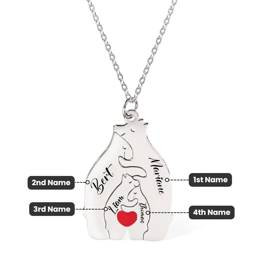 Family Bear Puzzle Necklace with Personalised Names - United Bracelets