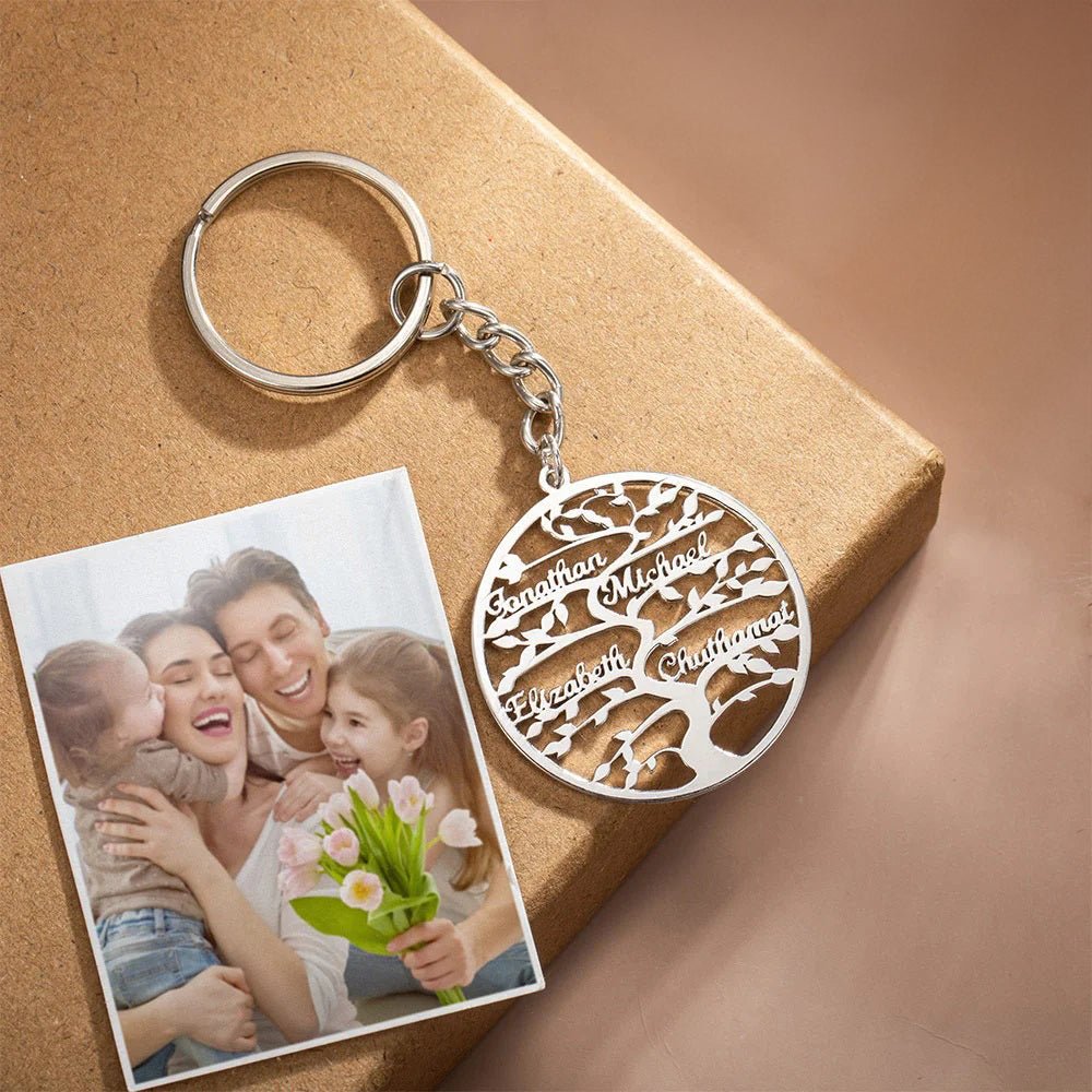 Family Tree Keychain with Personalised Names - United Bracelets