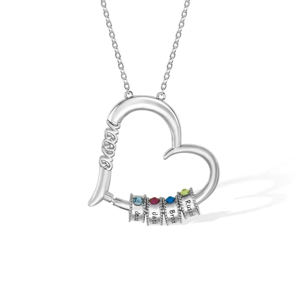 Heart Pendant Necklace with Engraved Beads - United Bracelets