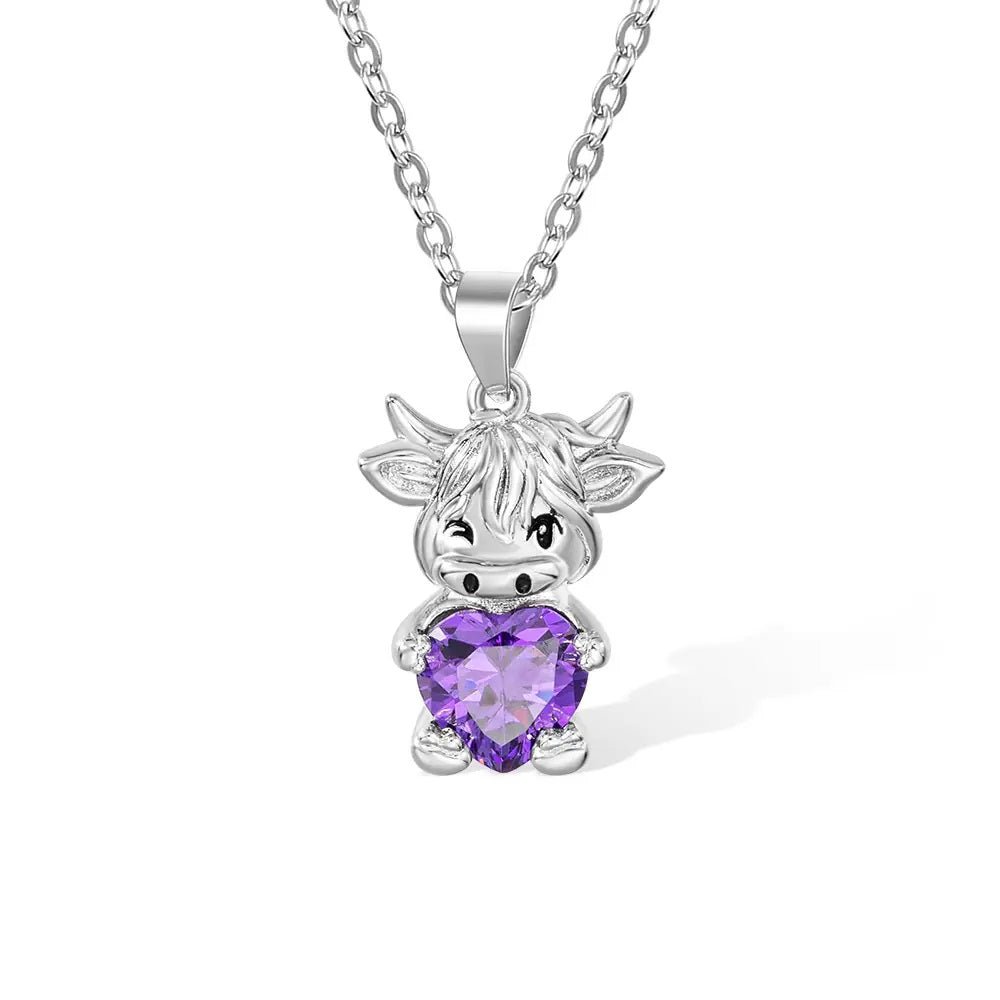 Highland Cow Necklace with Custom Birthstone - United Bracelets