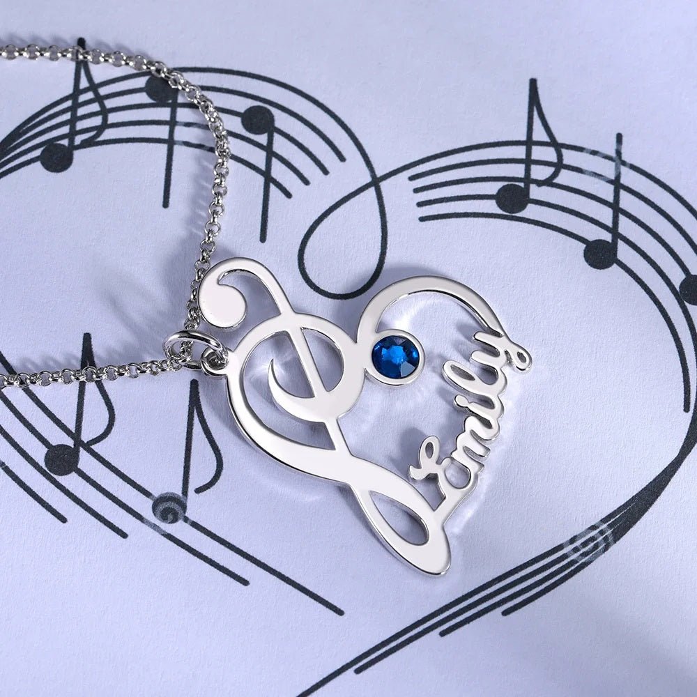 Musical Treble Clef Name Necklace with Birthstone - United Bracelets