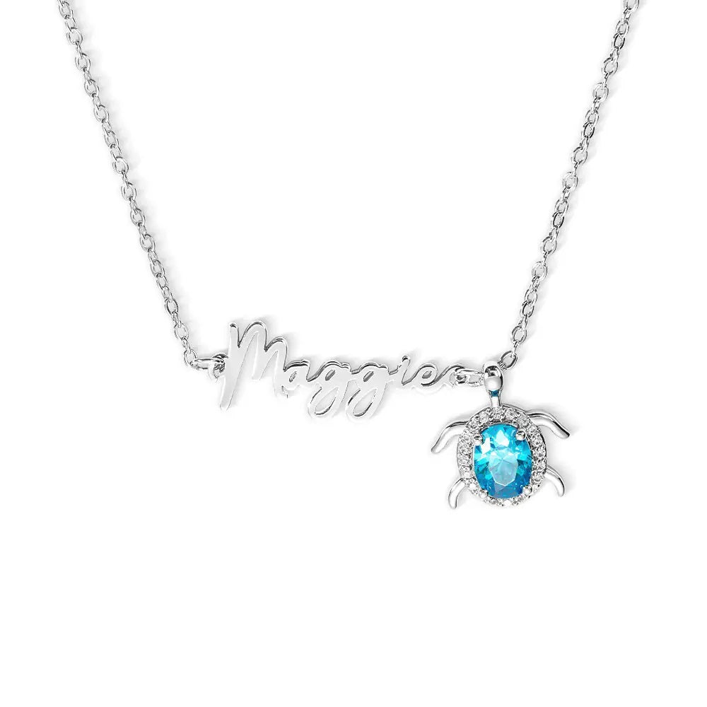 Name Necklace with Birthstone Turtle - United Bracelets