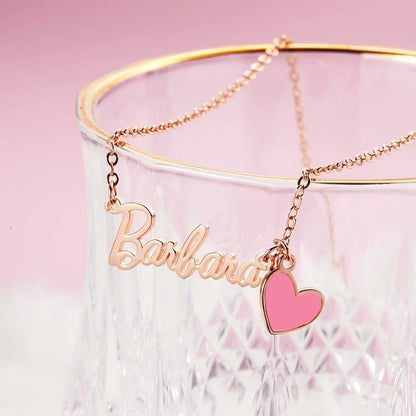 Name Necklace with Pink Heart - United Bracelets