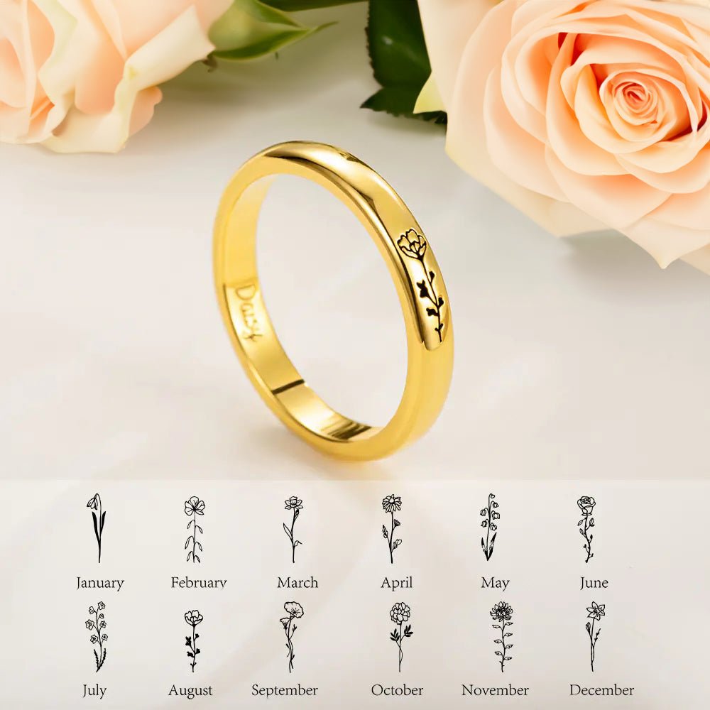 Personalised Birth Flower Ring - United Bracelets