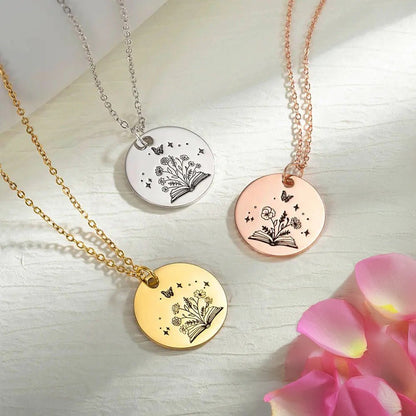 Personalised Book of Birth Flowers Disc Necklace - United Bracelets