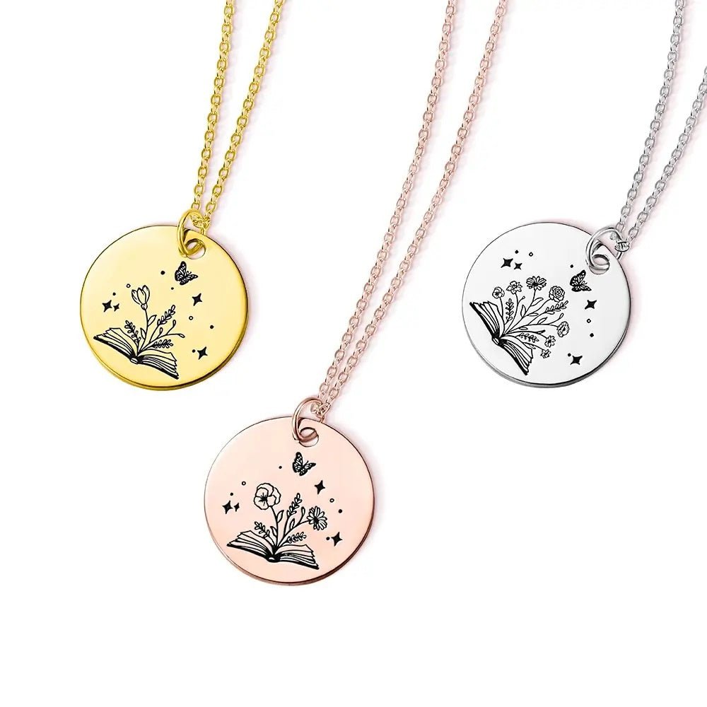 Personalised Book of Birth Flowers Disc Necklace - United Bracelets