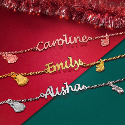 Personalised Christmas Charm Bracelet with Custom Name - United Bracelets