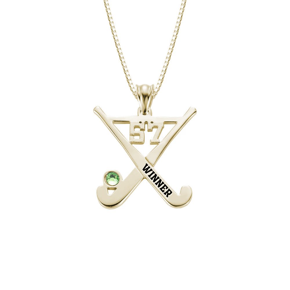 Personalised Hockey Stick Necklace with Optional Birthstone - United Bracelets