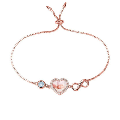 Photo Heart Bracelet with Custom Birthstone &amp; Infinity Charm - United Bracelets