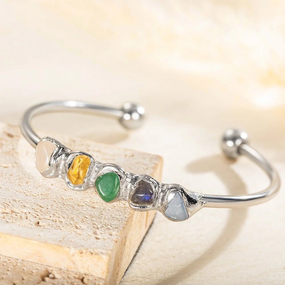 Raw Crystal Cuff with Custom Birthstones - United Bracelets