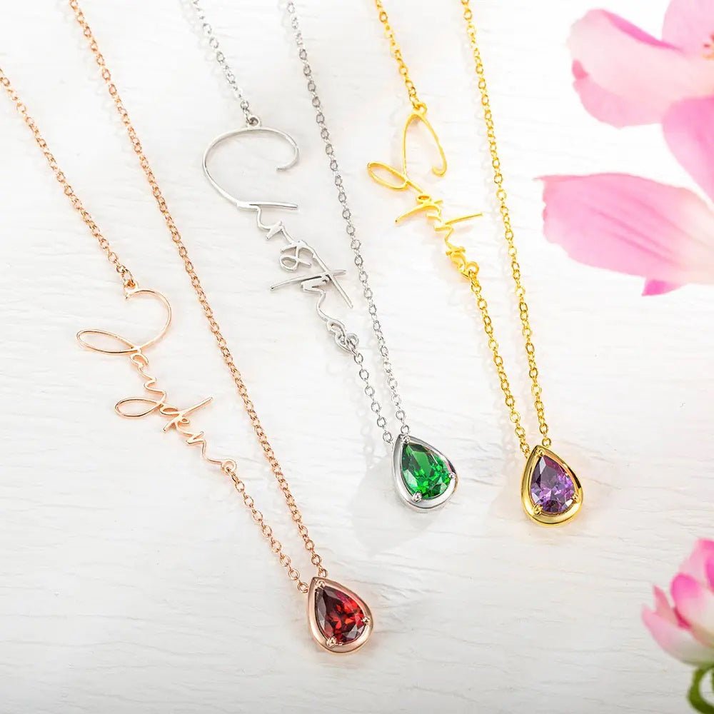 Sideways Birthstone Name Necklace - United Bracelets