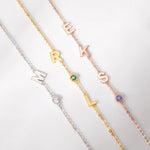 Sideways Initial Birthstone Name Bracelet - United Bracelets