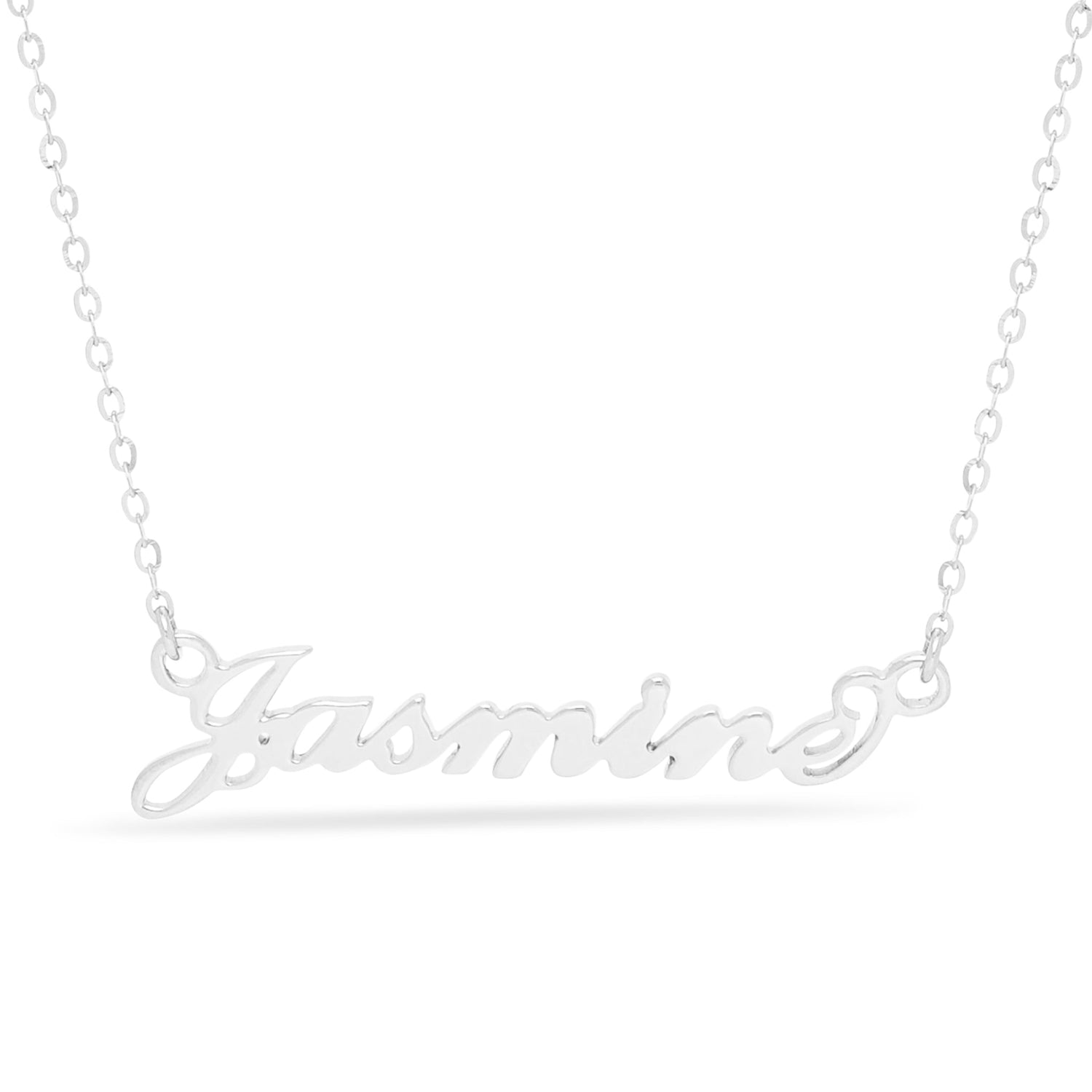 Solid White Gold Carrie Style Name Necklace - United Bracelets