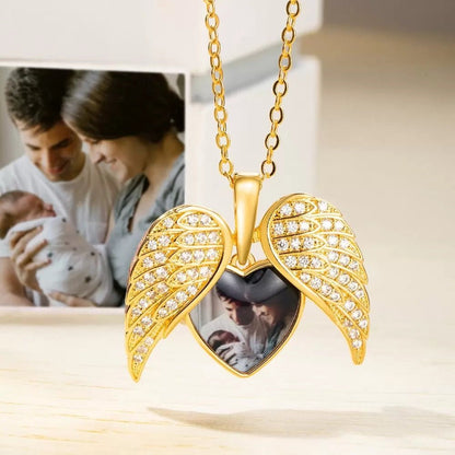 Sparkling Angel Wing Locket with Personalised Heart Shaped Photo - United Bracelets