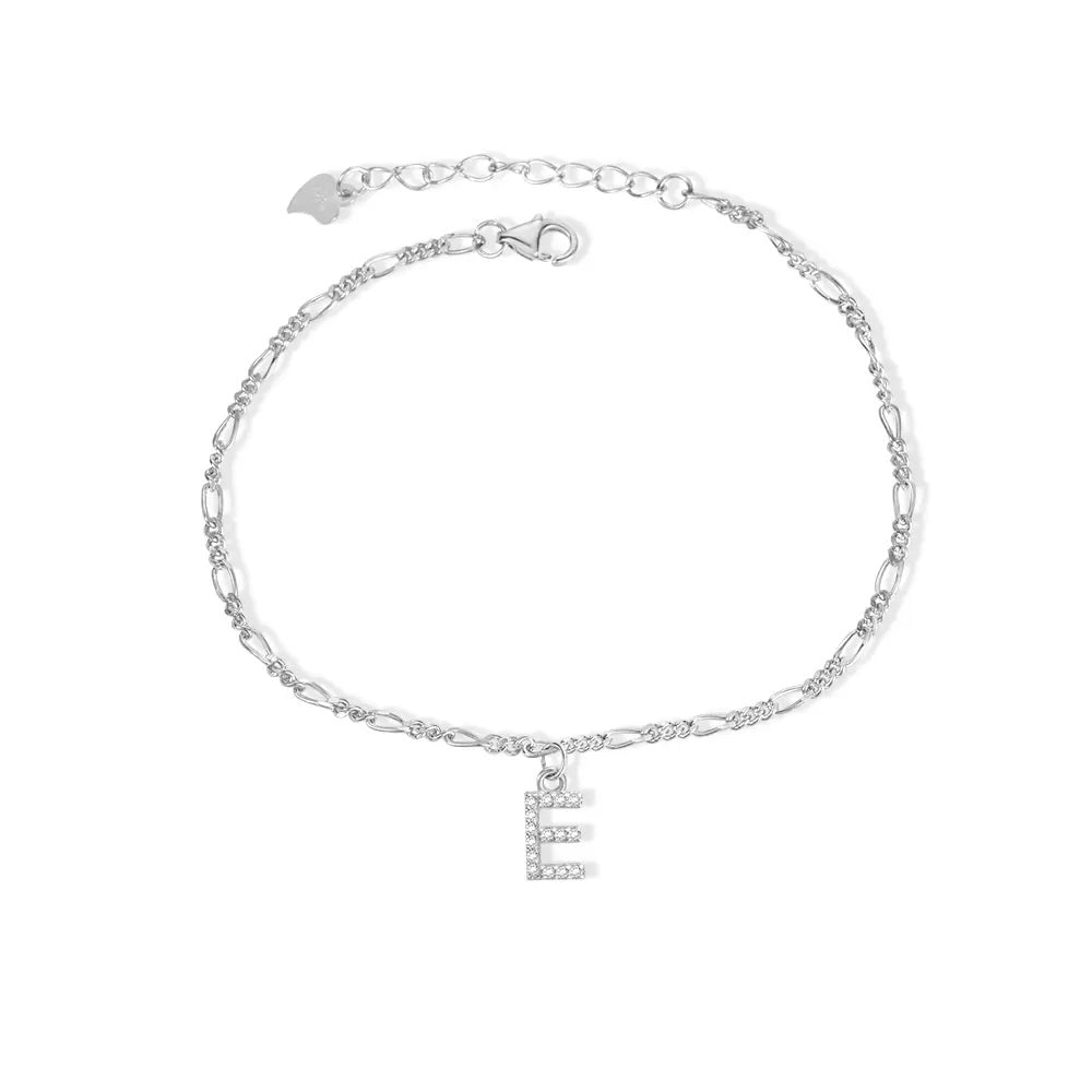 Sparkling Initial Anklet in Sterling Silver - United Bracelets