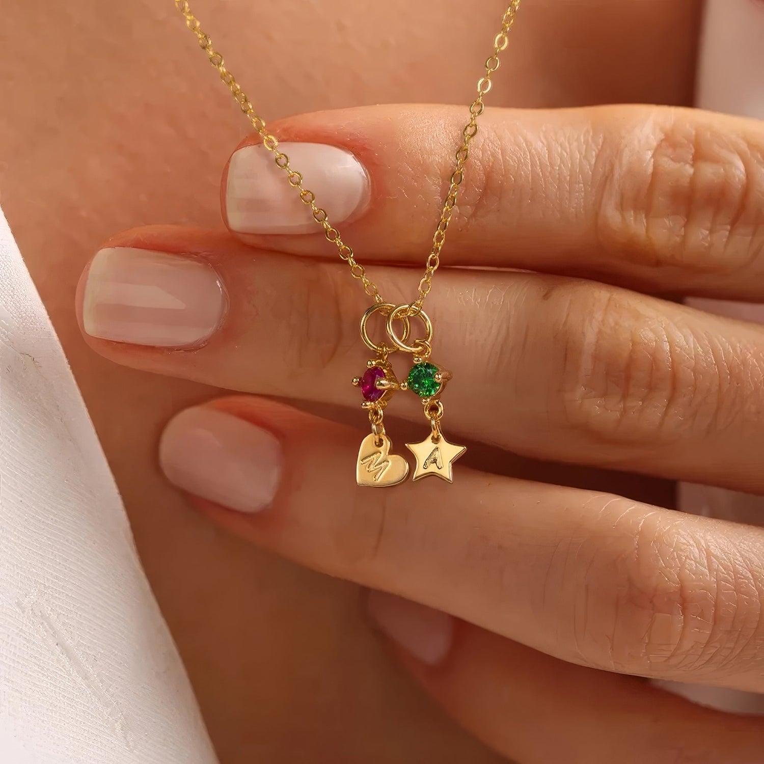 Star & Heart BIrthstone Initial Necklace - United Bracelets