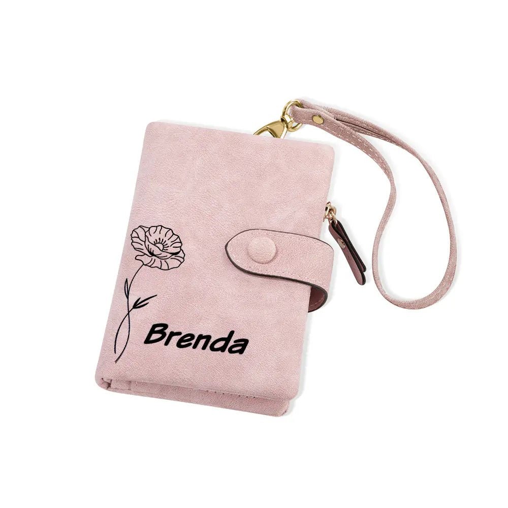 Tri - Fold Wallet with Personalised Birth Flower &amp; Name - United Bracelets