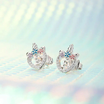 Unicorn Stud Earrings with Personalised Initial - United Bracelets