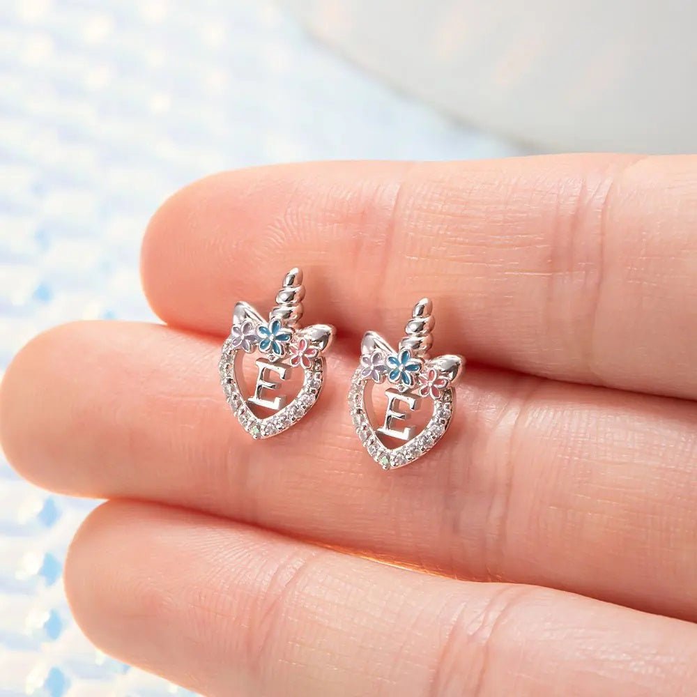 Unicorn Stud Earrings with Personalised Initial - United Bracelets