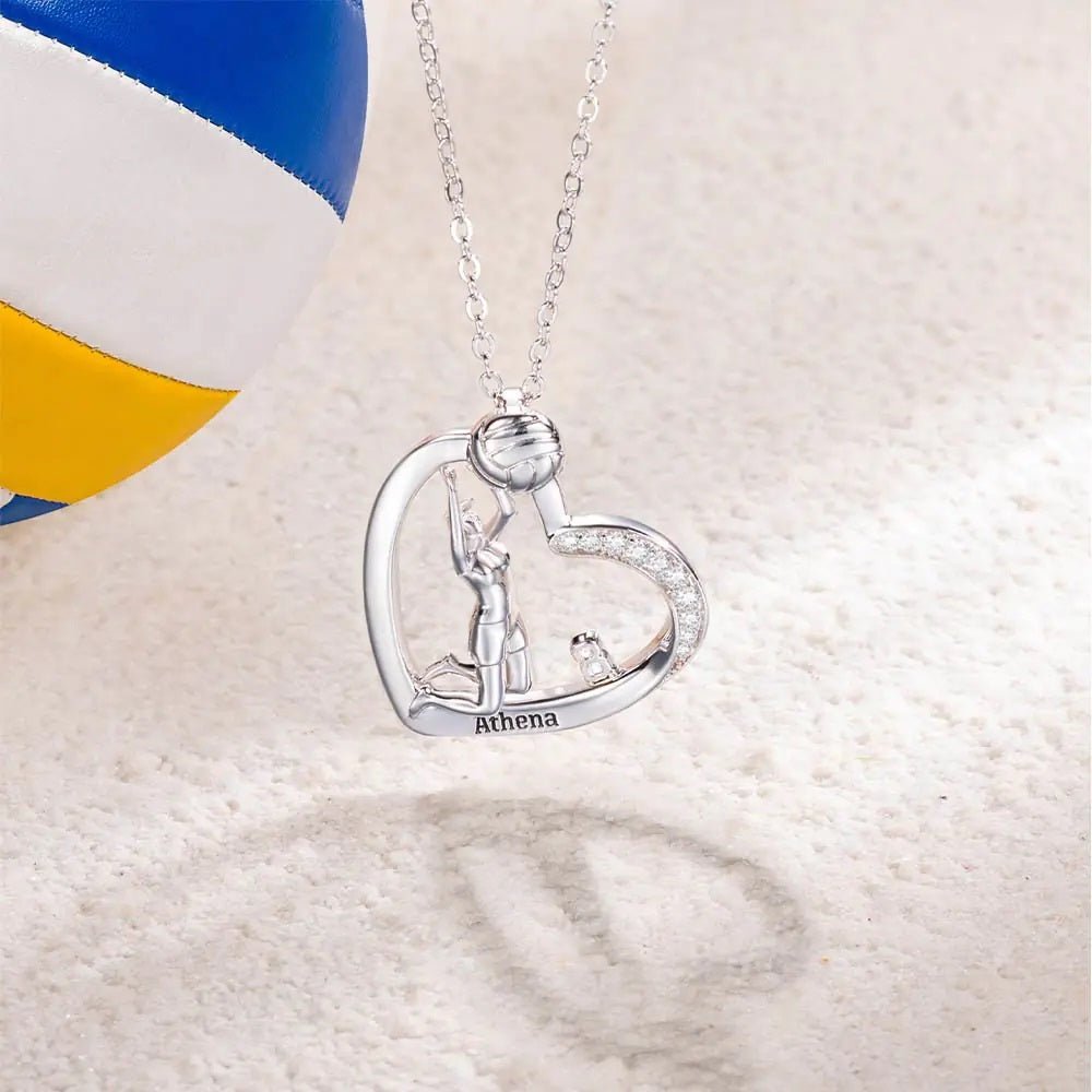 Volleyball Heart Pendant Necklace with Custom Name - United Bracelets