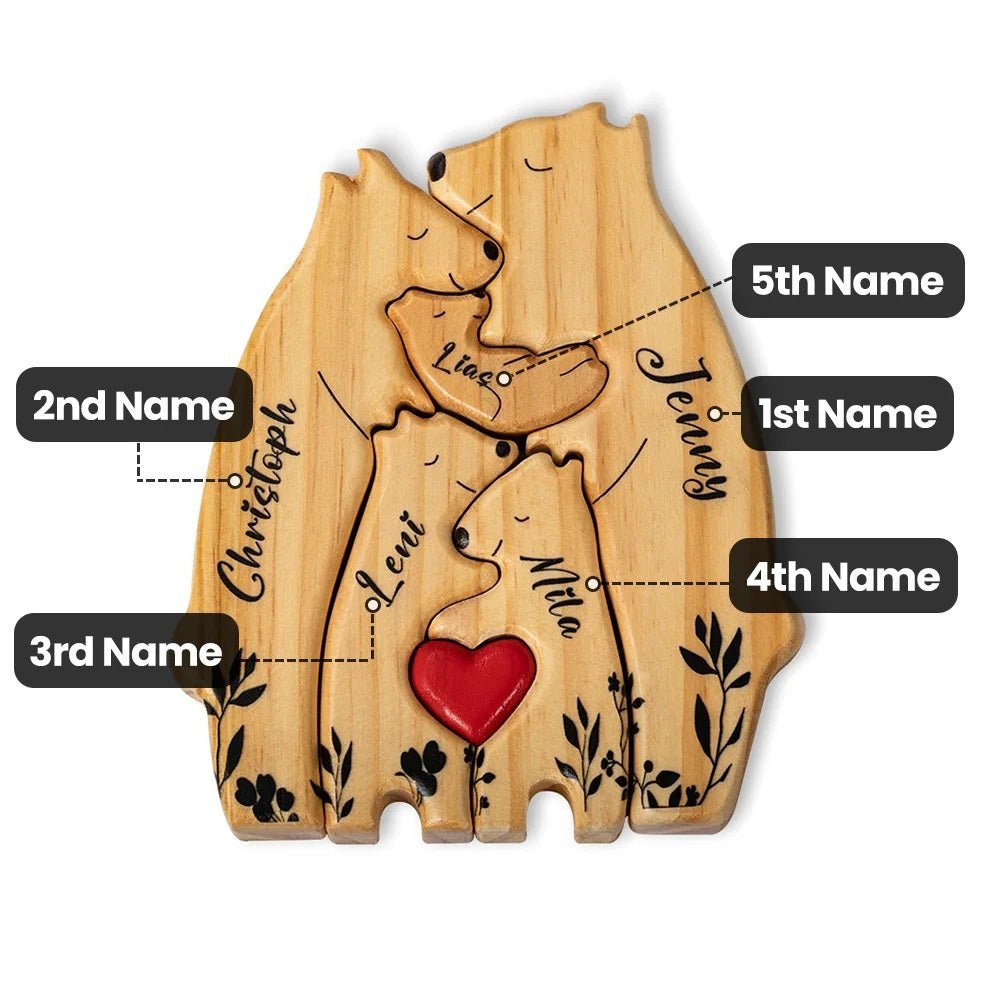 Wooden Bear Puzzle with Custom Names - United Bracelets