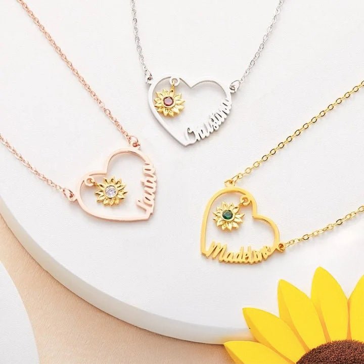 You Are My Sunshine Sunflower Name Necklace with Birthstone - United Bracelets